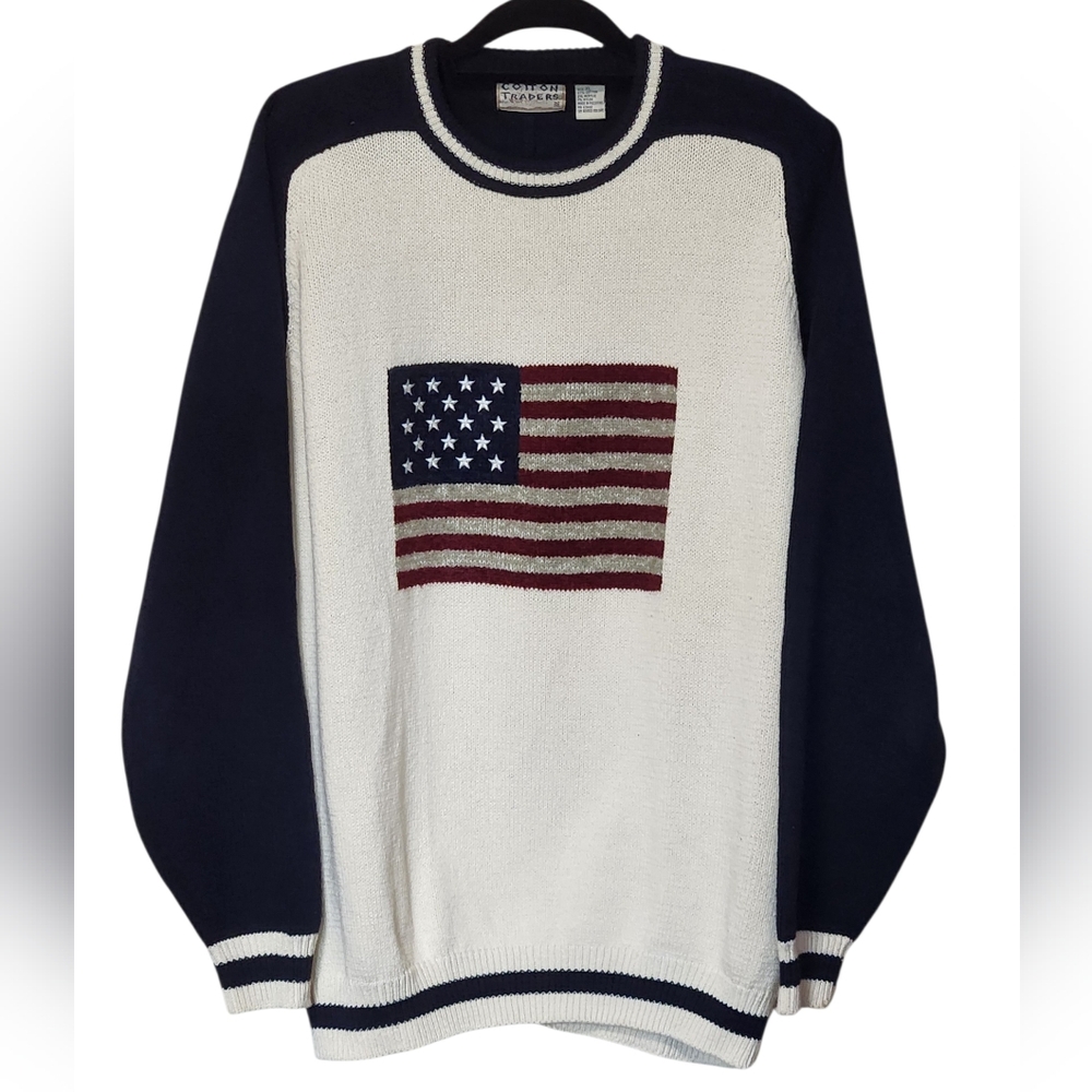 Vintage Cotton Traders American Flag Knit Crewneck Sweater XL